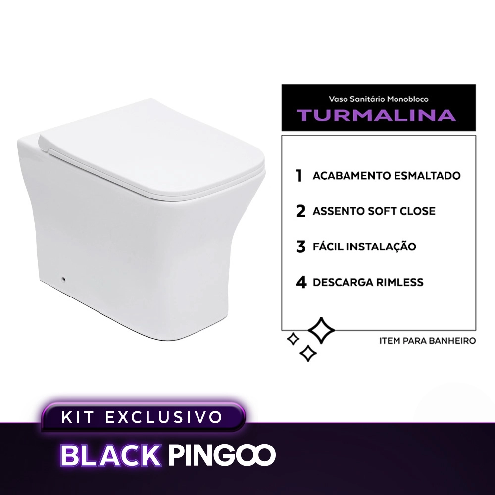 Kit Vaso Sanitário Convencional Turmalina Branco e Ducha Manual Apa Pingoo.casa - Branco e Preto