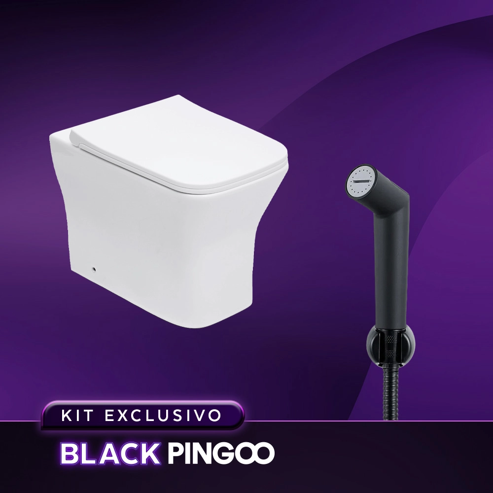 Kit Vaso Sanitário Convencional Turmalina Branco e Ducha Manual Apa Pingoo.casa - Branco e Preto