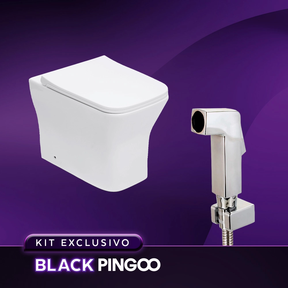 Kit Vaso Sanitário Convencional Turmalina Branco e Ducha Manual Jacuí Pingoo.casa - Branco e Prata