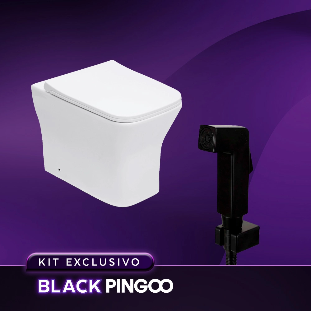 Kit Vaso Sanitário Convencional Turmalina Branco e Ducha Manual Jacuí Pingoo.casa - Branco e Preto