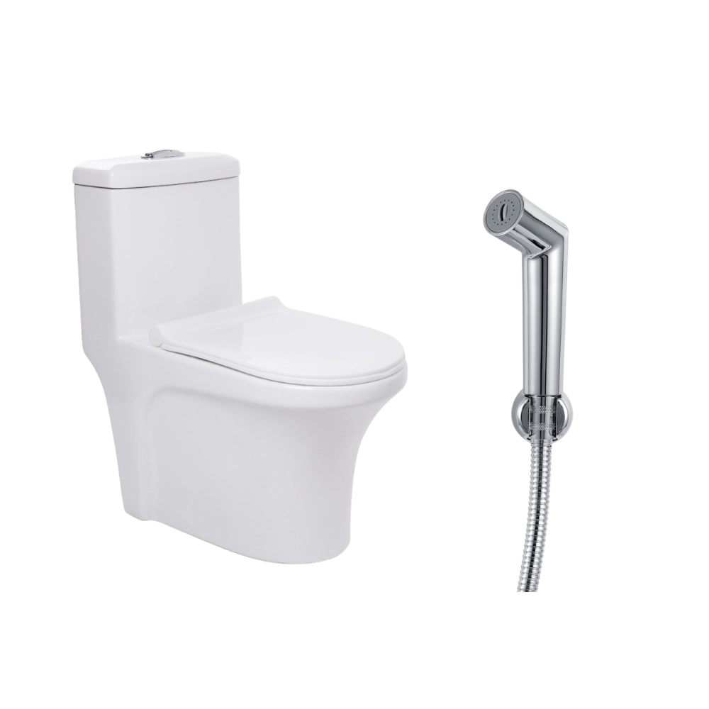 Kit Vaso Sanitário Monobloco Caixa Acoplada Barita e Ducha Manual Apa Pingoo.casa - Branco e Prata Kit Vaso Sanitário Monobloco Caixa Acoplada Barita e Ducha Manual Apa Pingoo.casa - Branco e Prata