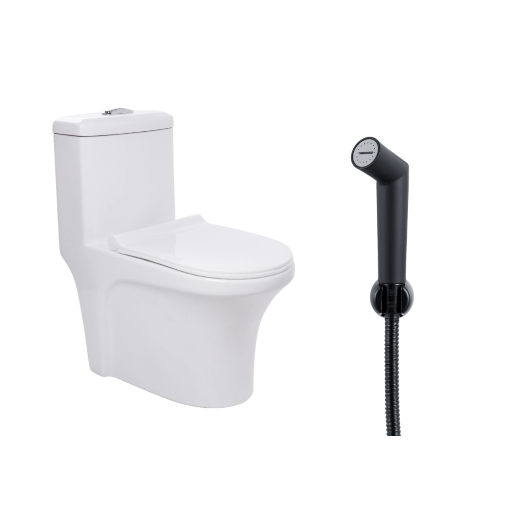 Kit Vaso Sanitário Monobloco Caixa Acoplada Barita e Ducha Manual Apa Pingoo.casa - Branco e Preto Kit Vaso Sanitário Monobloco Caixa Acoplada Barita e Ducha Manual Apa Pingoo.casa - Branco e Preto