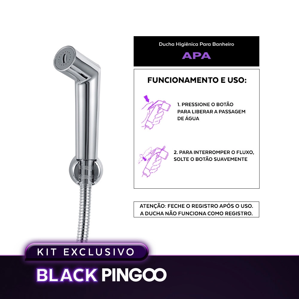 Kit Vaso Sanitário Monobloco Opala e Ducha Manual Apa Pingoo.casa - Branco e Prata