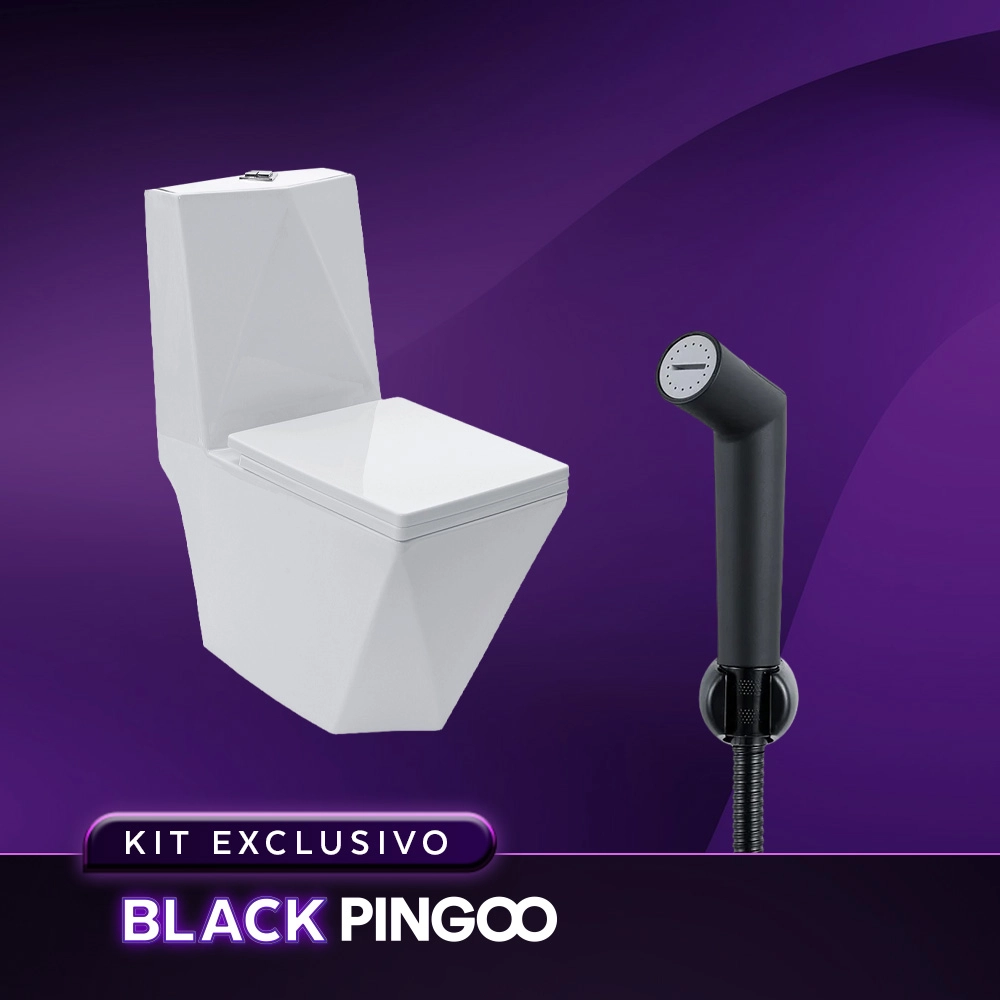 Kit Vaso Sanitário Monobloco Opala e Ducha Manual Apa Pingoo.casa - Branco e Preto