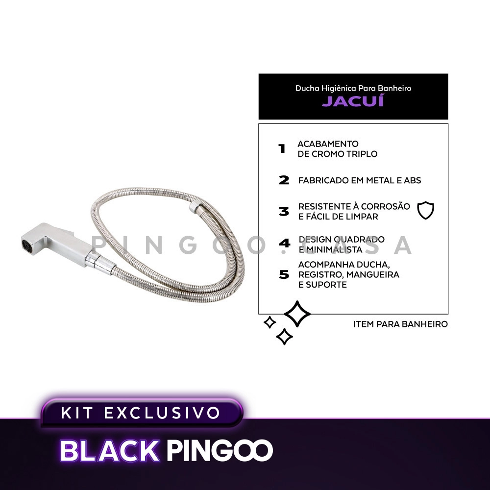 Kit Vaso Sanitário Monobloco Opala e Ducha Manual Jacuí Pingoo.casa - Branco e Prata