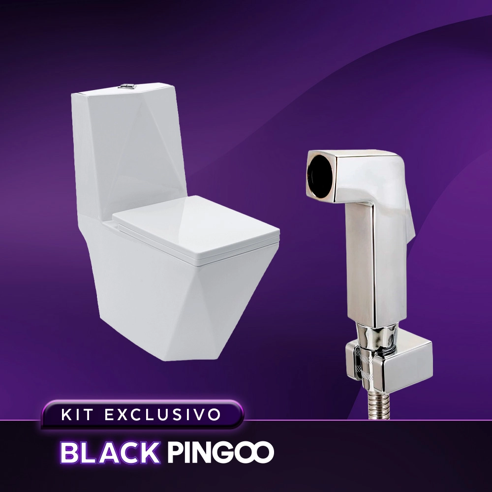 Kit Vaso Sanitário Monobloco Opala e Ducha Manual Jacuí Pingoo.casa - Branco e Prata