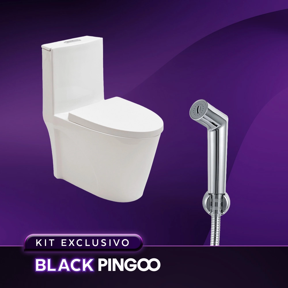 Kit Vaso Sanitário Monobloco Painita e Ducha Manual Apa Pingoo.casa - Branco e Prata Kit Vaso Sanitário Monobloco Painita e Ducha Manual Apa Pingoo.casa - Branco e Prata