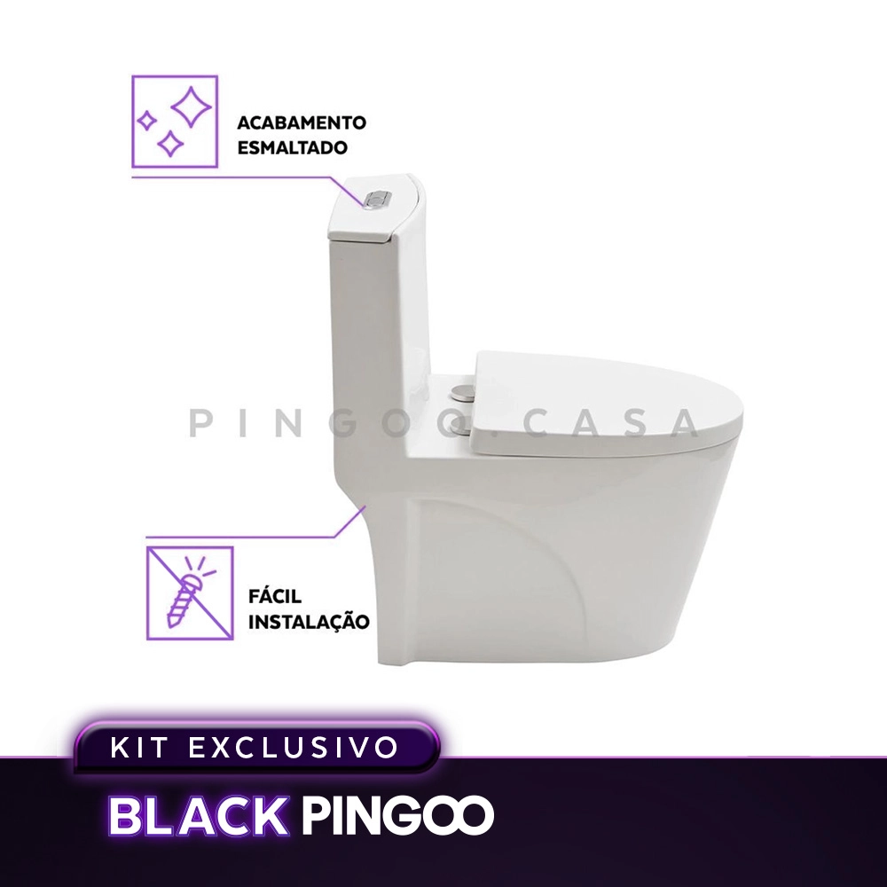 Kit Vaso Sanitário Monobloco Painita e Ducha Manual Apa Pingoo.casa - Branco e Preto