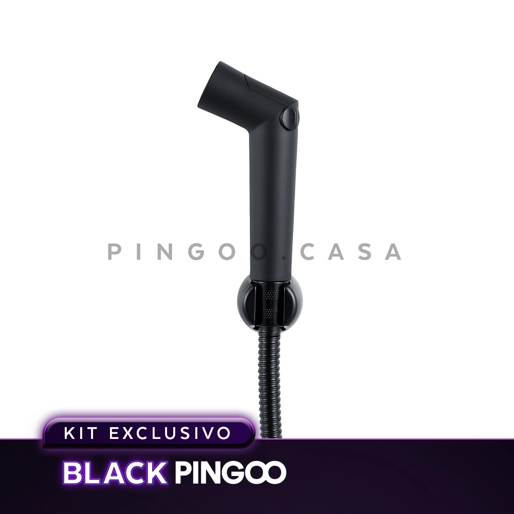Kit Vaso Sanitário Monobloco Painita e Ducha Manual Apa Pingoo.casa - Branco e Preto
