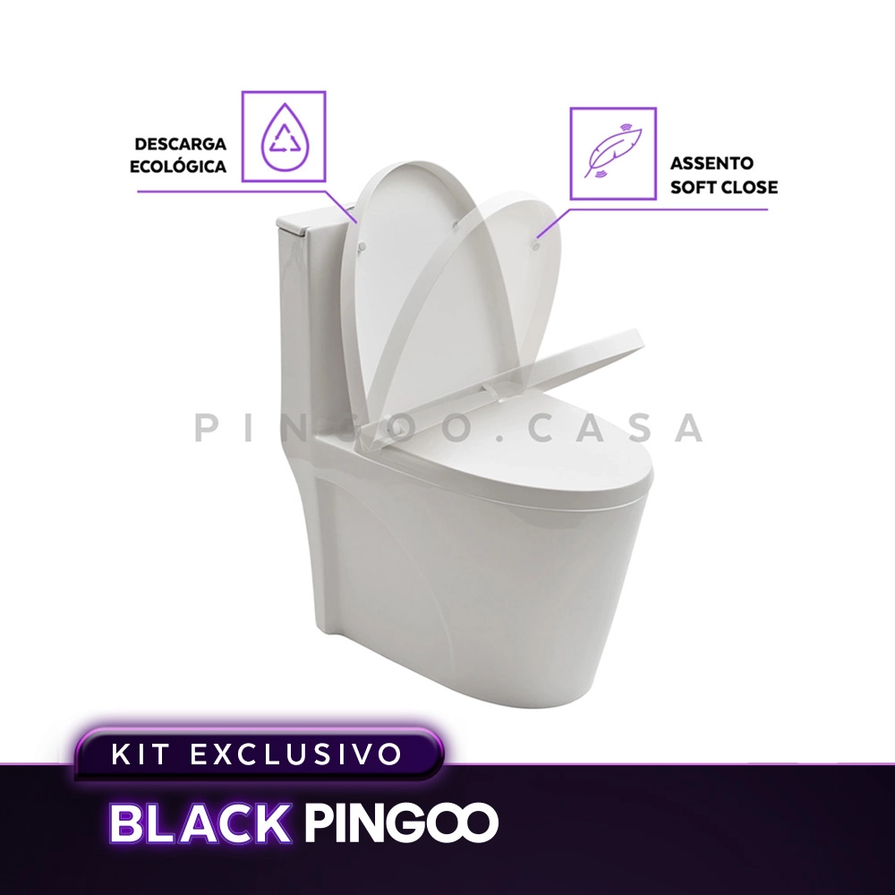 Kit Vaso Sanitário Monobloco Painita e Ducha Manual Apa Pingoo.casa - Branco e Preto