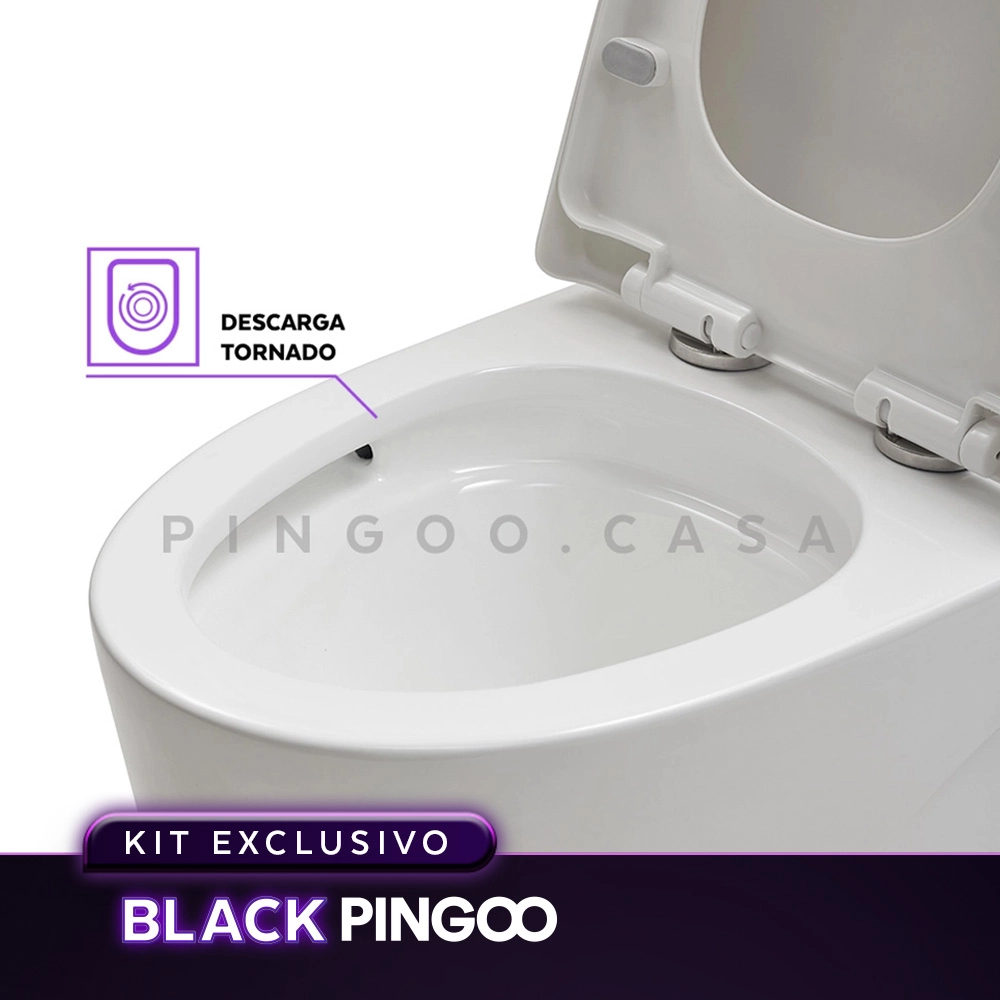 Kit Vaso Sanitário Monobloco Painita e Ducha Manual Jacuí Pingoo.casa - Branco e Prata