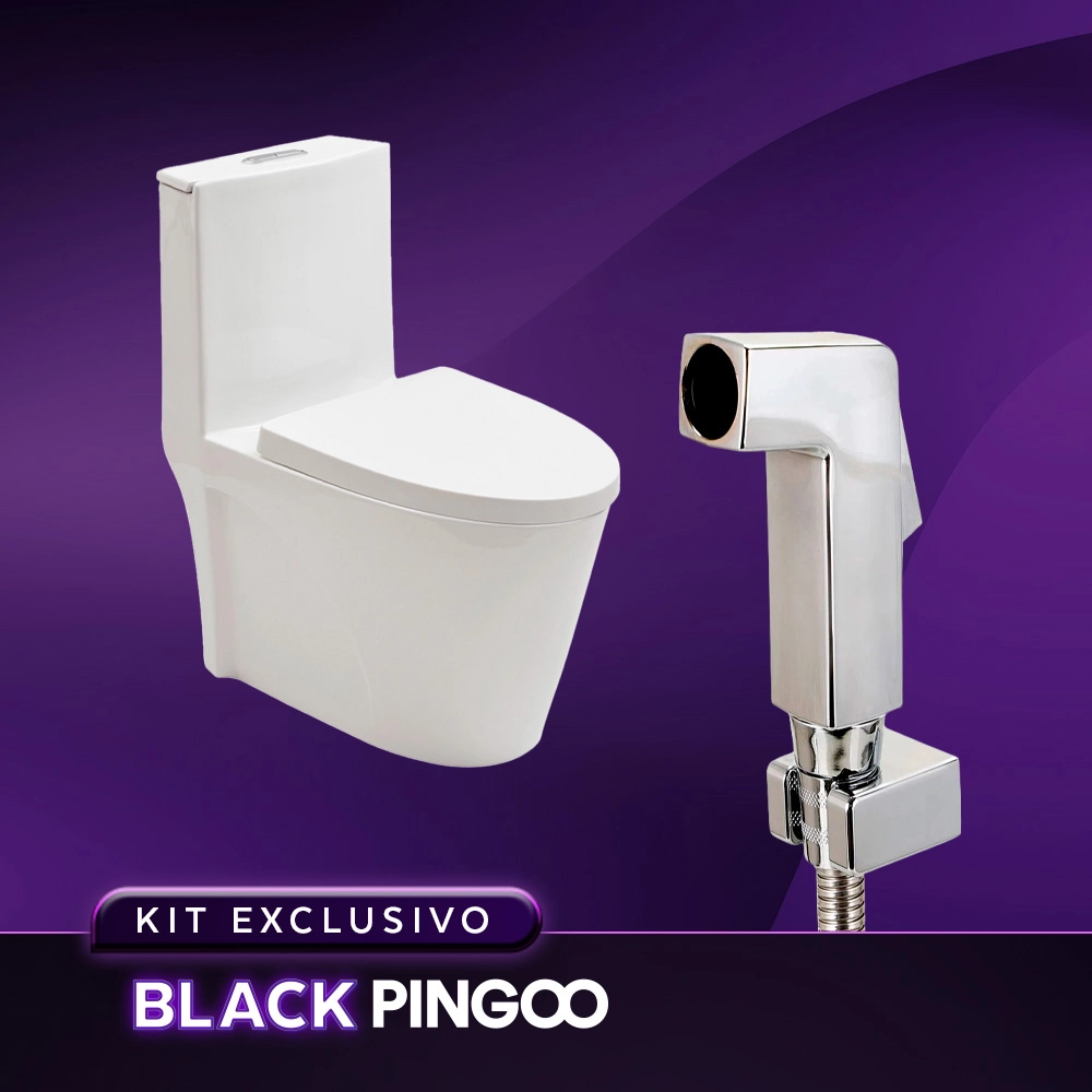 Kit Vaso Sanitário Monobloco Painita e Ducha Manual Jacuí Pingoo.casa - Branco e Prata