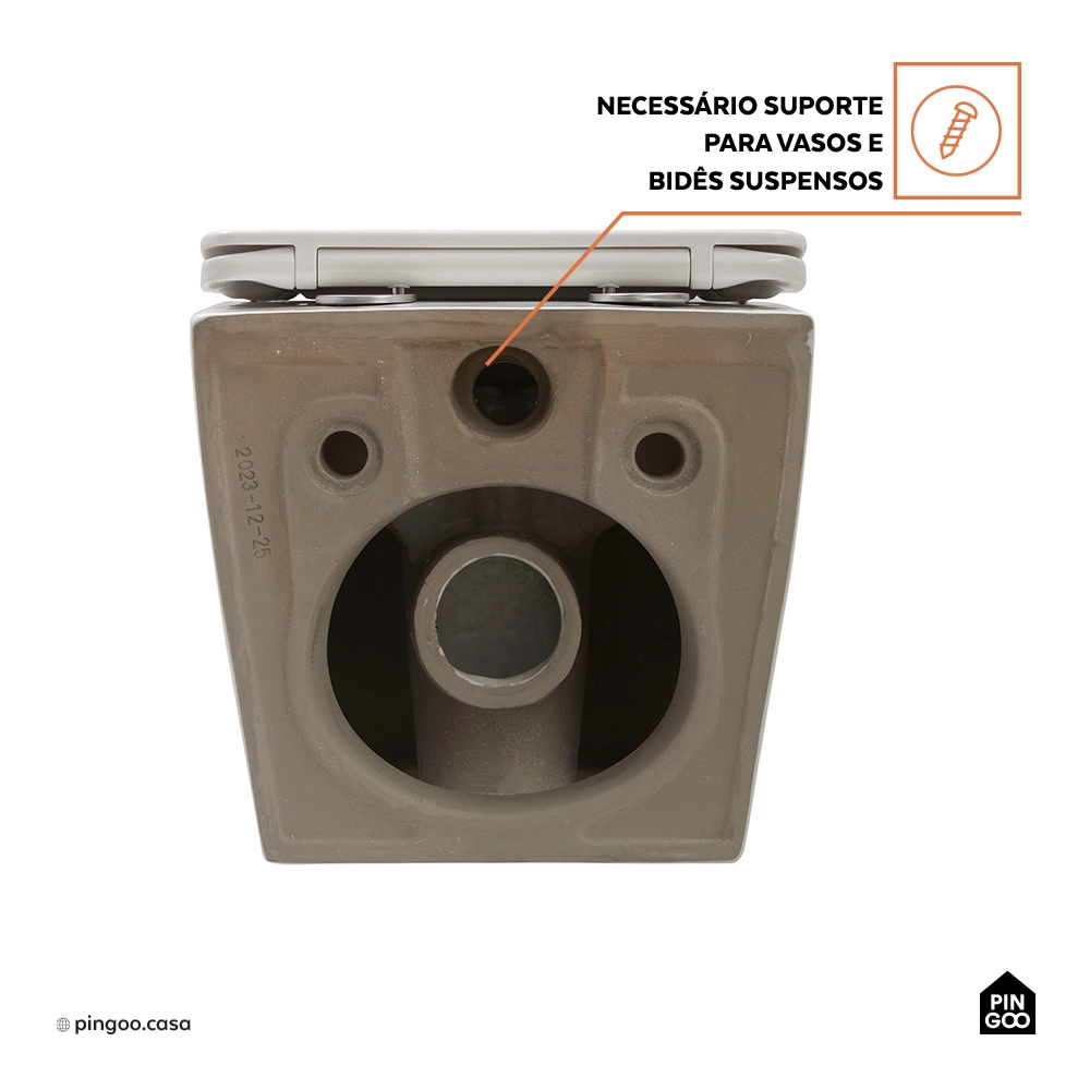 Kit Vaso Sanitário Suspenso Saída Horizontal Hematita e Ducha Manual Apa Pingoo.casa - Branco e Prata