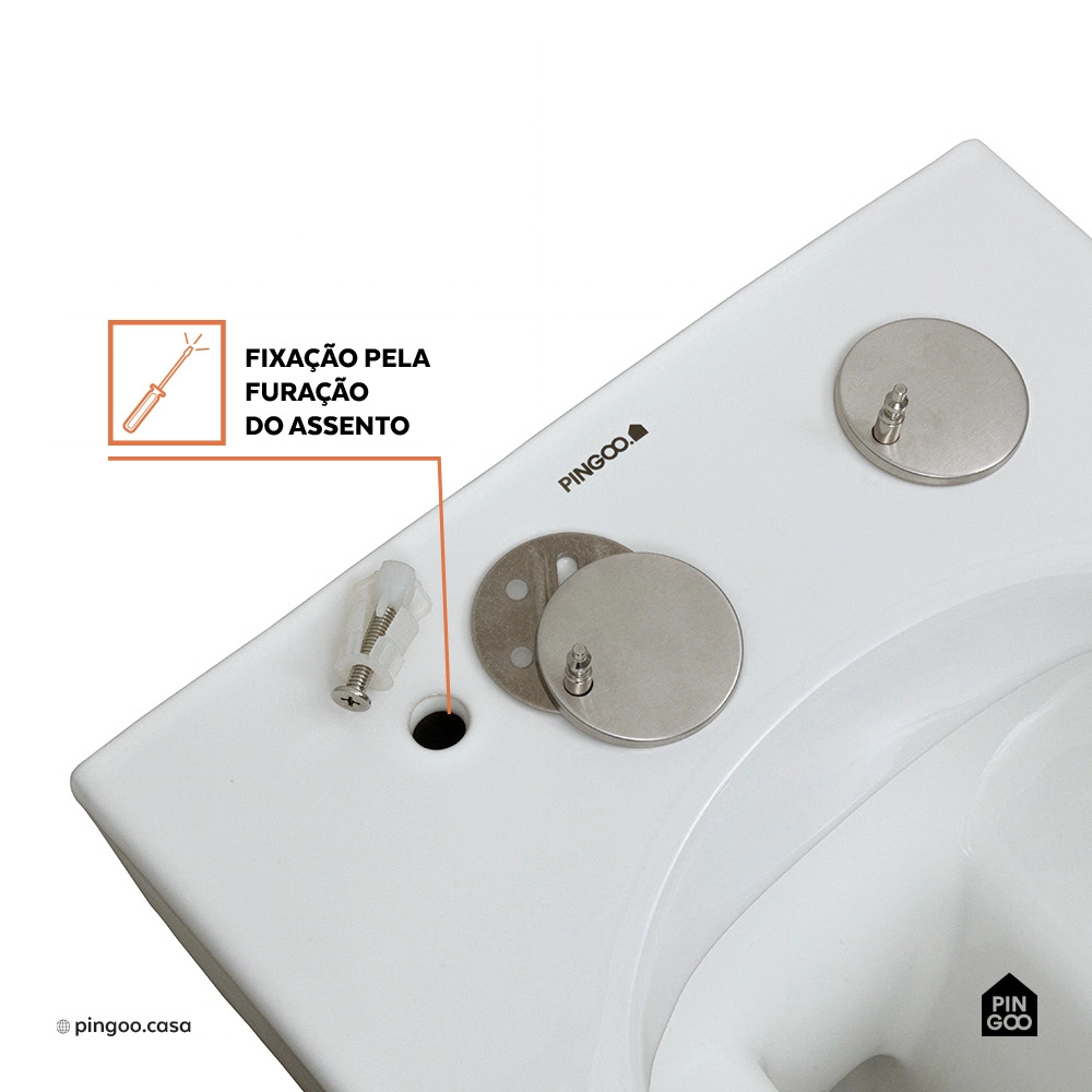 Kit Vaso Sanitário Suspenso Saída Horizontal Hematita e Ducha Manual Apa Pingoo.casa - Branco e Prata