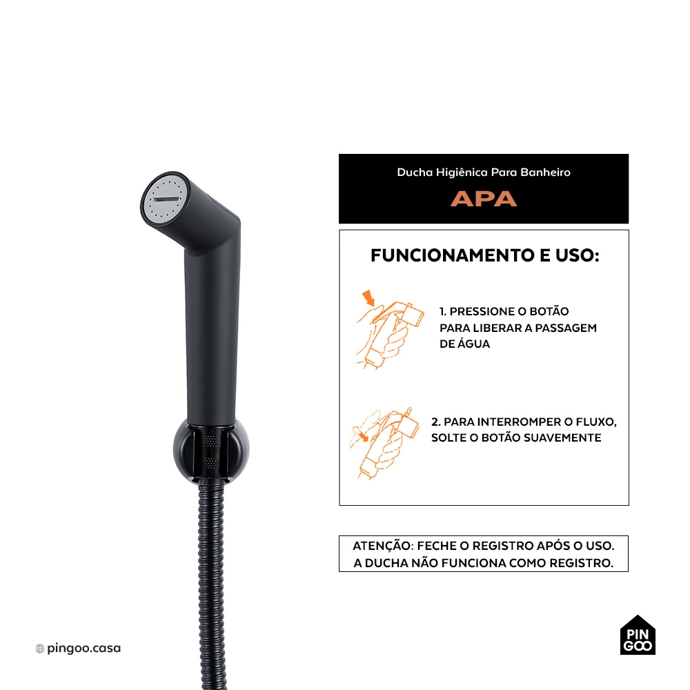 Kit Vaso Sanitário Suspenso Saída Horizontal Hematita e Ducha Manual Apa Pingoo.casa - Branco e Preto Kit Vaso Sanitário Suspenso Saída Horizontal Hematita e Ducha Manual Apa Pingoo.casa - Branco e Preto