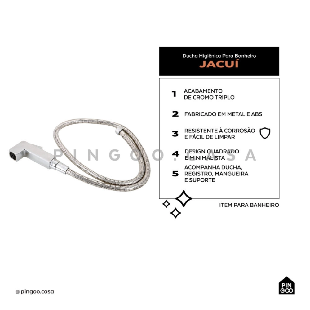 Kit Vaso Sanitário Suspenso Saída Horizontal Hematita e Ducha Manual Jacuí Pingoo.casa - Branco e Prata Kit Vaso Sanitário Suspenso Saída Horizontal Hematita e Ducha Manual Jacuí Pingoo.casa - Branco e Prata