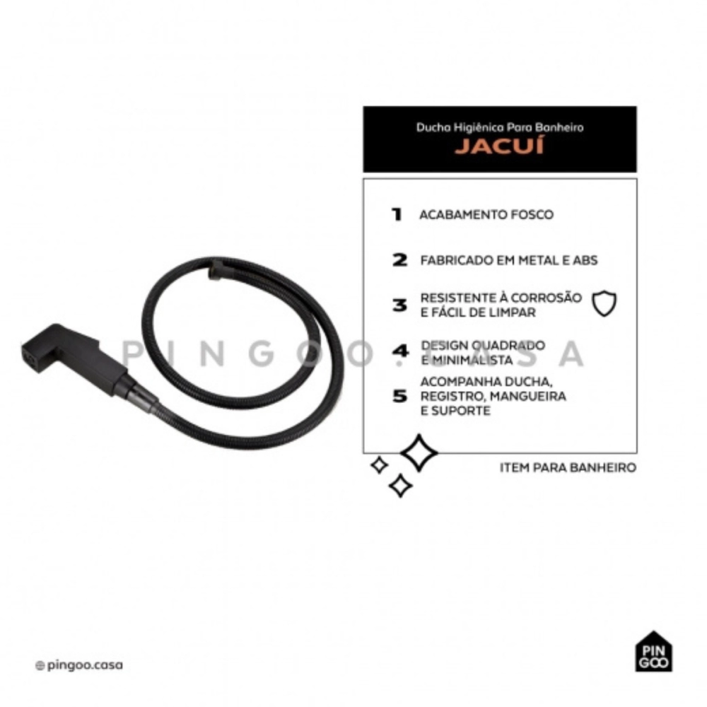 Kit Vaso Sanitário Suspenso Saída Horizontal Hematita e Ducha Manual Jacuí Pingoo.casa - Branco e Preto Kit Vaso Sanitário Suspenso Saída Horizontal Hematita e Ducha Manual Jacuí Pingoo.casa - Branco e Preto