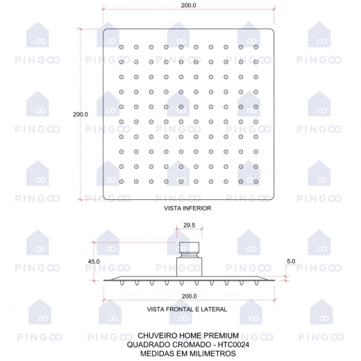 Ducha Chuveiro 20Cm Com Braço 40Cm Mundaú Aço Inox 304 Prata