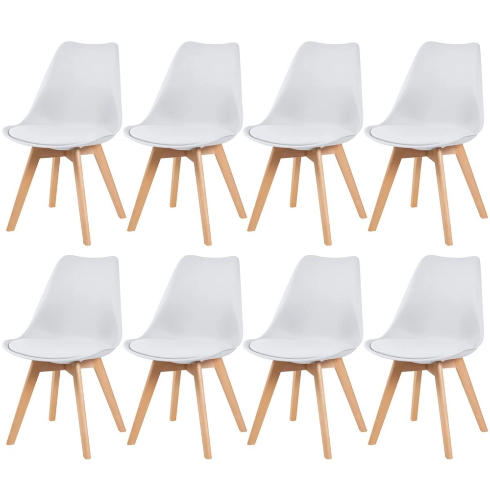 kit 8 Cadeiras de jantar Leda com assento estofado e design moderno - Branco