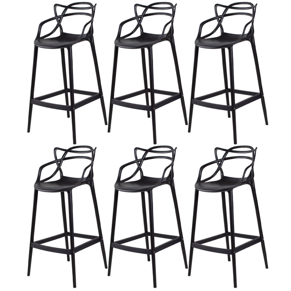 Kit 6 Banquetas média para bancada Master Allegra em Polipropileno 66 cm - Preto