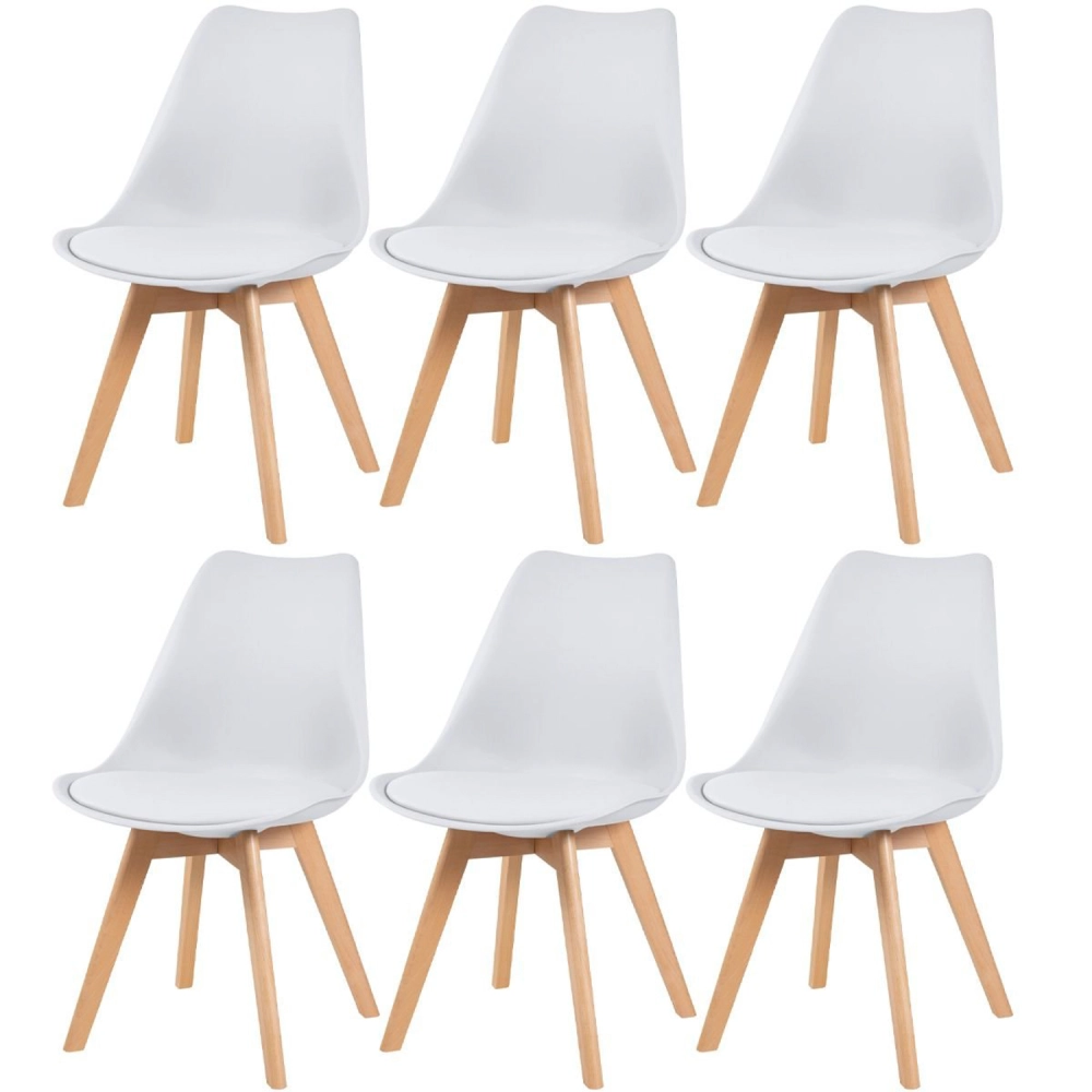 Kit 6 cadeiras de jantar Leda com assento estofado e design moderno – Branco