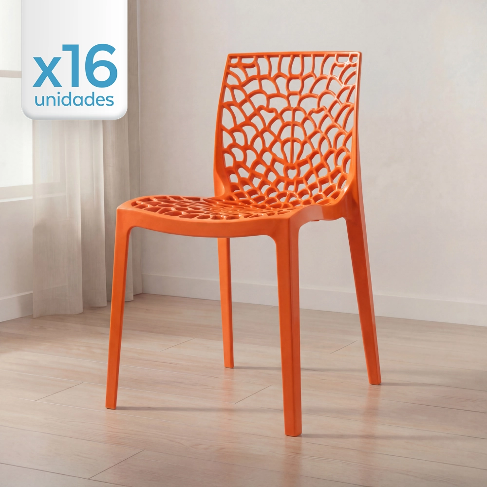 Kit 16 Cadeiras de jantar Gruvyer com design contemporâneo e anatômico - Laranja Kit 16 Cadeiras de jantar Gruvyer com design contemporâneo e anatômico - Laranja