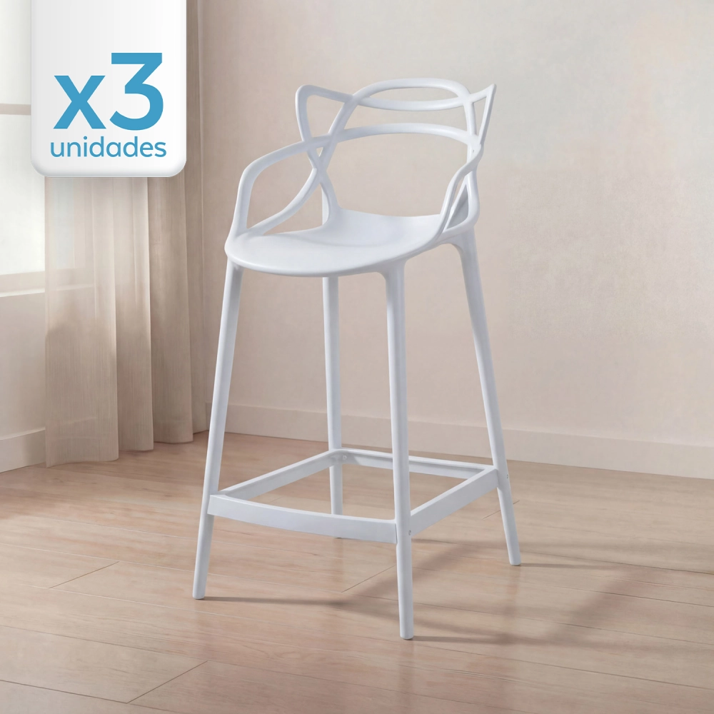 Kit 3 Banquetas média para bancada Master Allegra em Polipropileno 66 cm - Branco