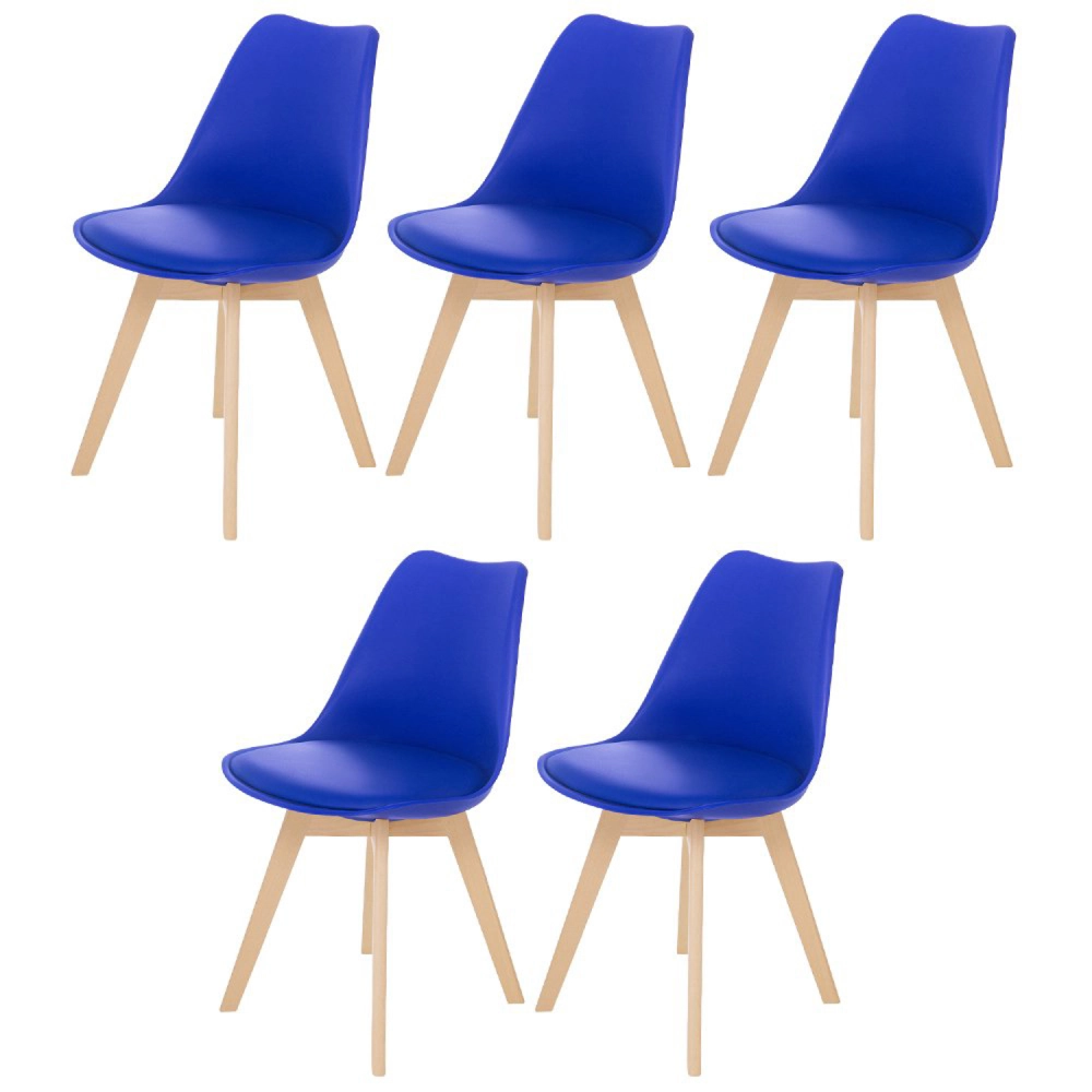 Kit 5 Cadeiras de jantar Leda com assento estofado e design moderno - Azul Bic