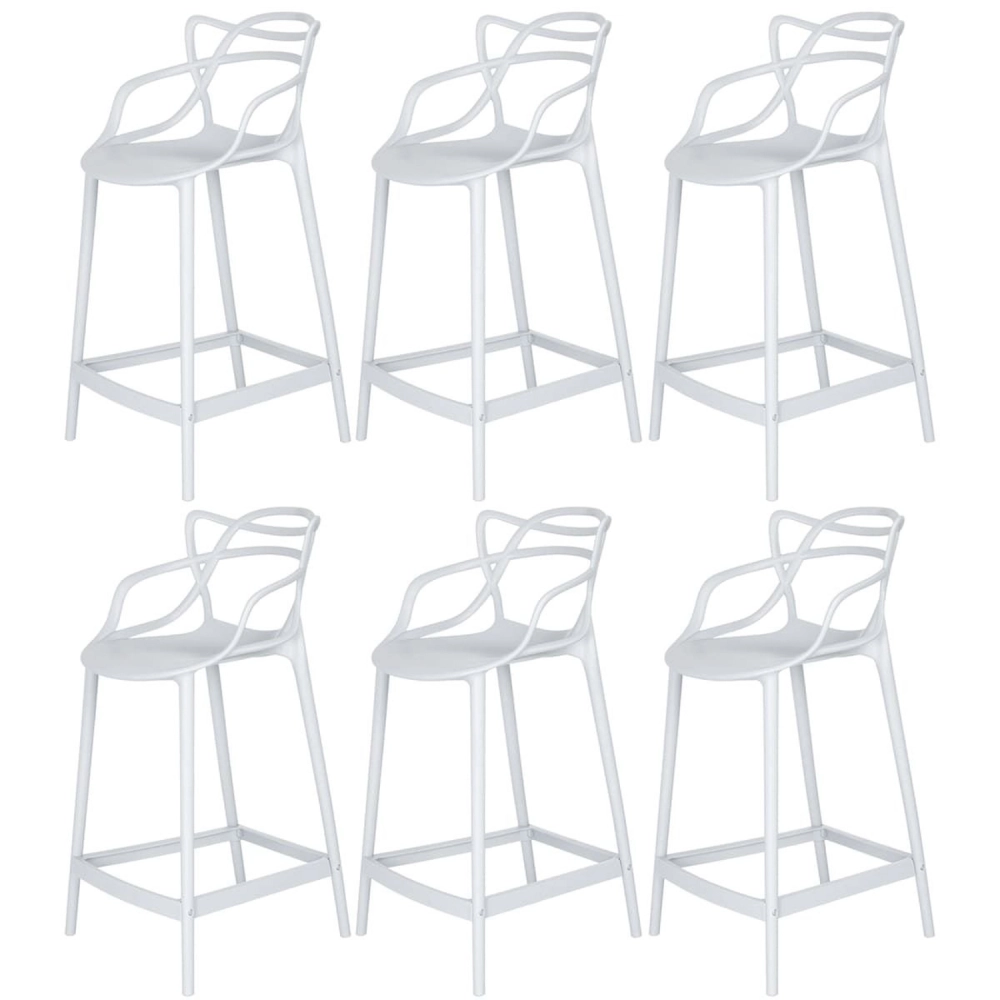 Kit 6 Banquetas média para bancada Master Allegra em Polipropileno 66 cm - Branco