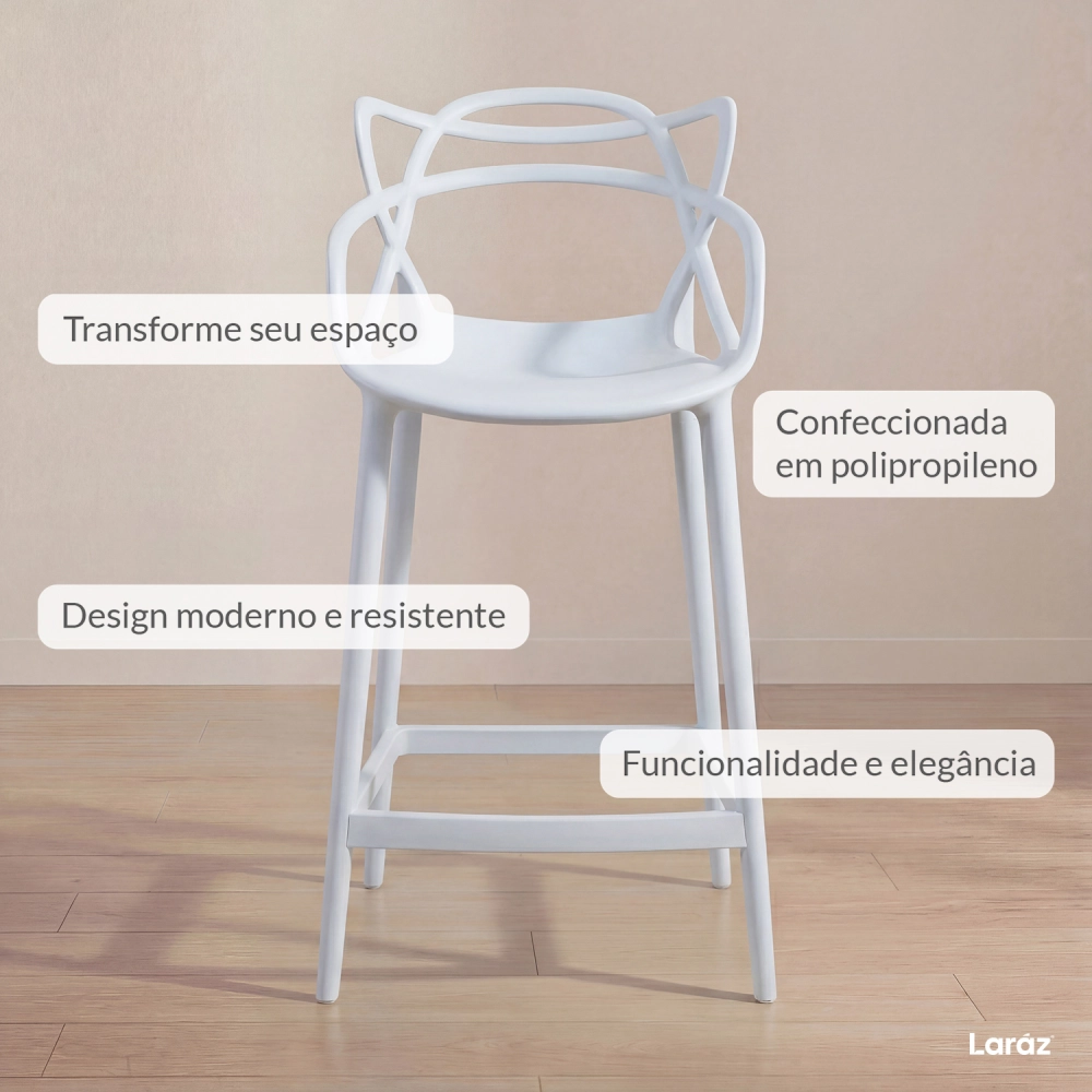 Kit 6 Banquetas média para bancada Master Allegra em Polipropileno 66 cm - Branco