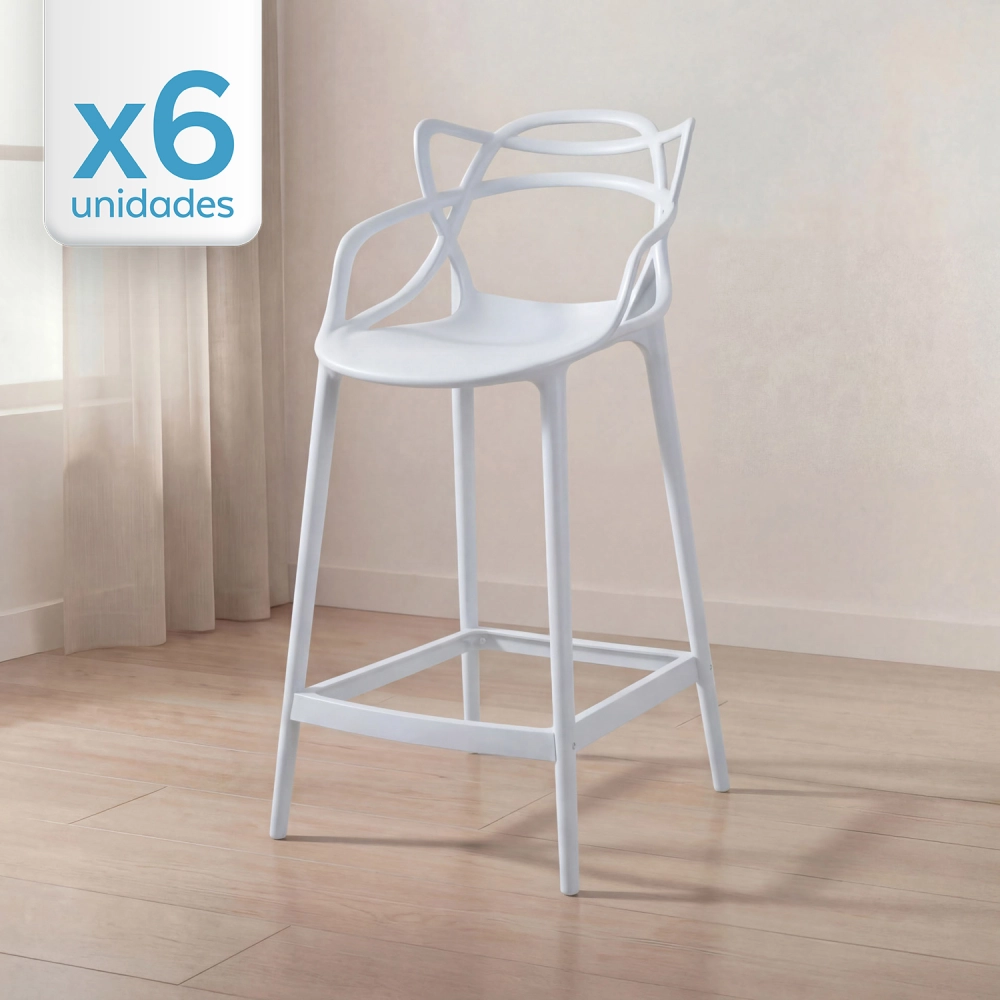 Kit 6 Banquetas média para bancada Master Allegra em Polipropileno 66 cm - Branco
