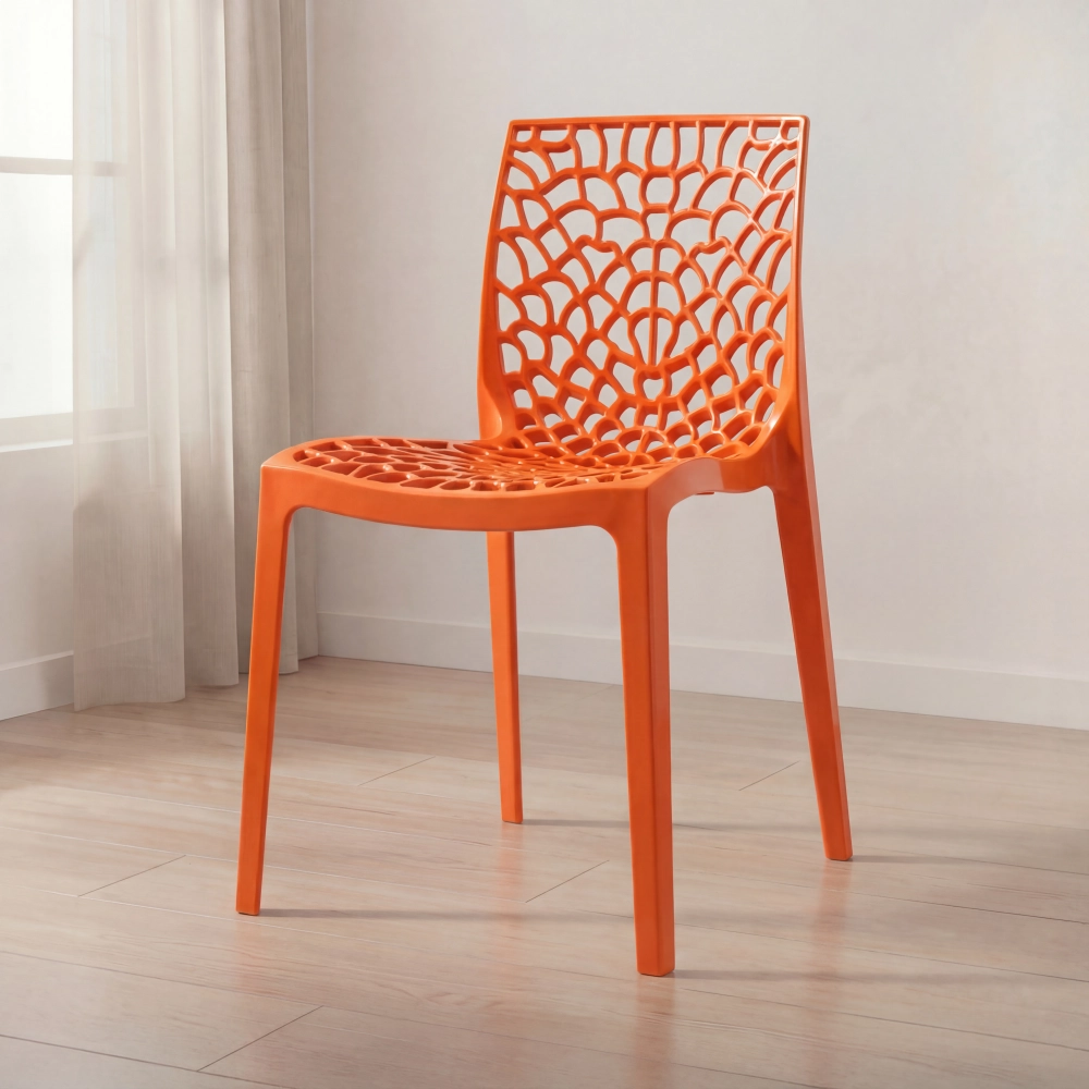 Cadeira de jantar Gruvyer com design contemporâneo e anatômico - Laranja