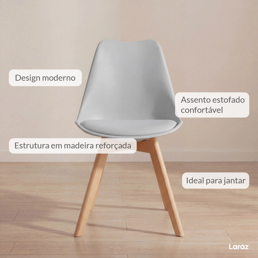 Cadeira de jantar Leda com assento estofado e design moderno - Cinza claro