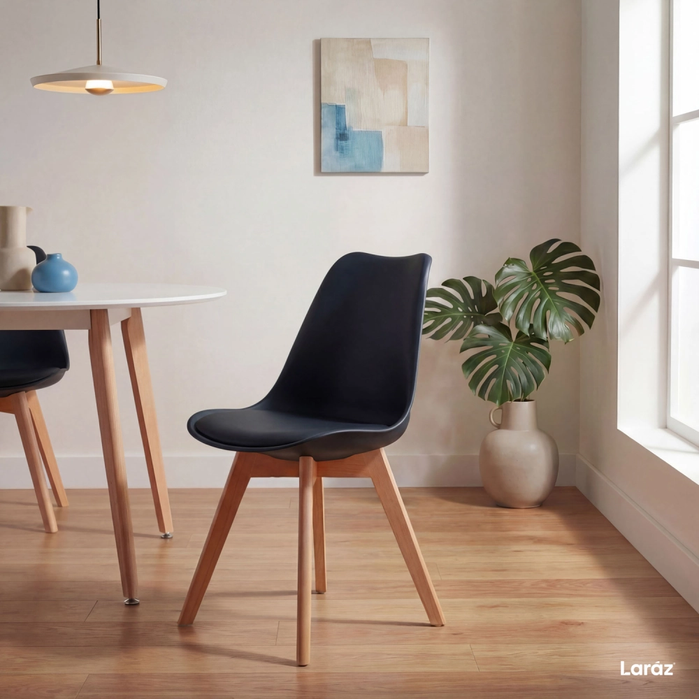 Cadeira de jantar Leda com assento estofado e design moderno - Preto