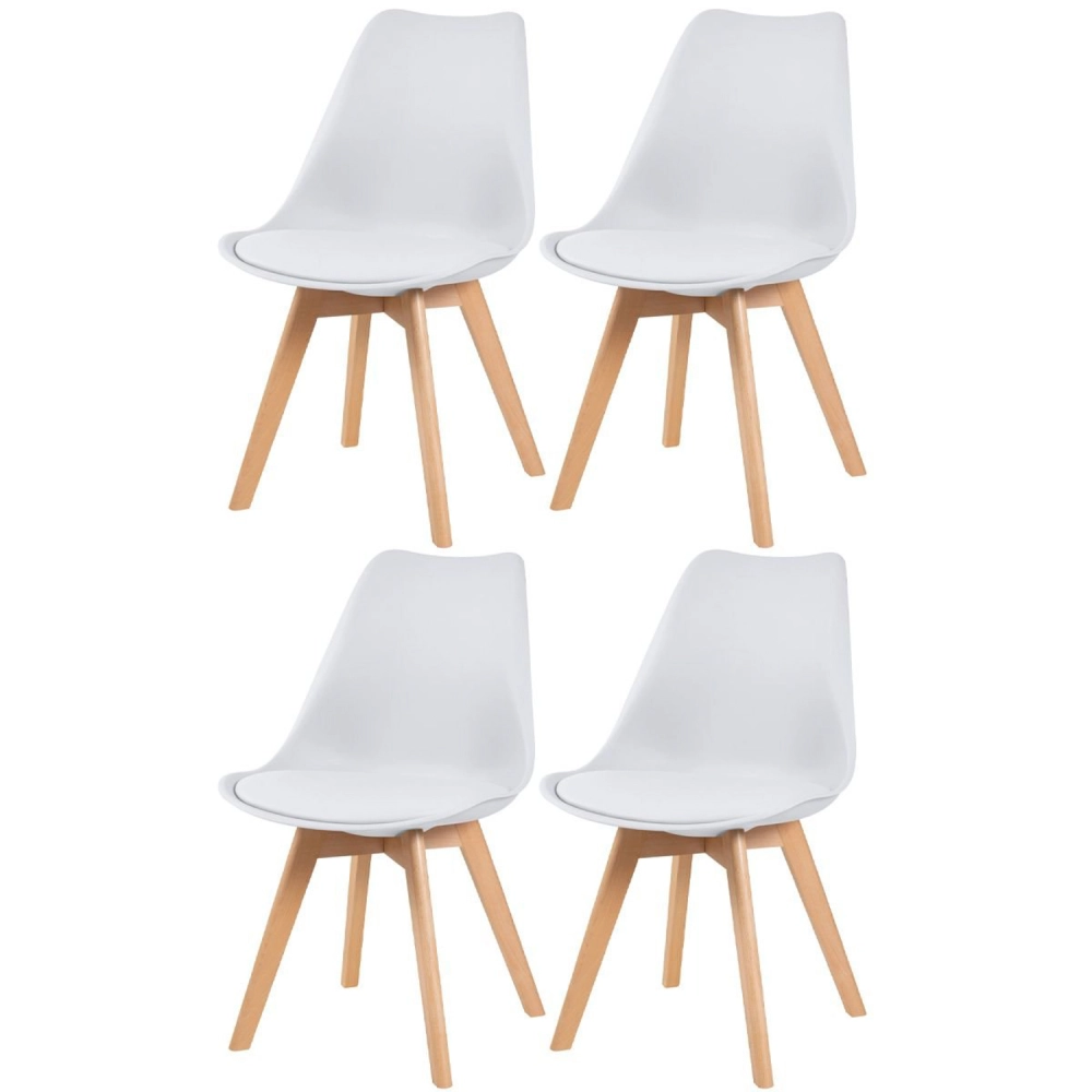 kit 4 Cadeiras de jantar Leda com assento estofado e design moderno - Branco