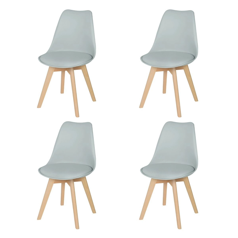 Kit 4 Cadeiras de jantar Leda com assento estofado e design moderno - Cinza claro
