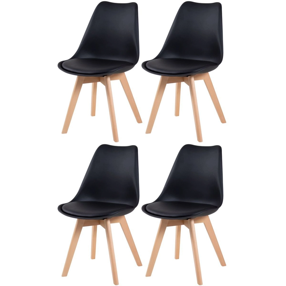 Kit 4 Cadeiras de jantar Leda com assento estofado e design moderno - Preto