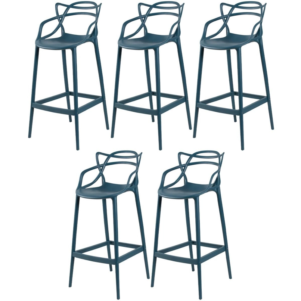 Kit 5 Banquetas alta para bancada Master Allegra em Polipropileno 78 cm - Azul petróleo