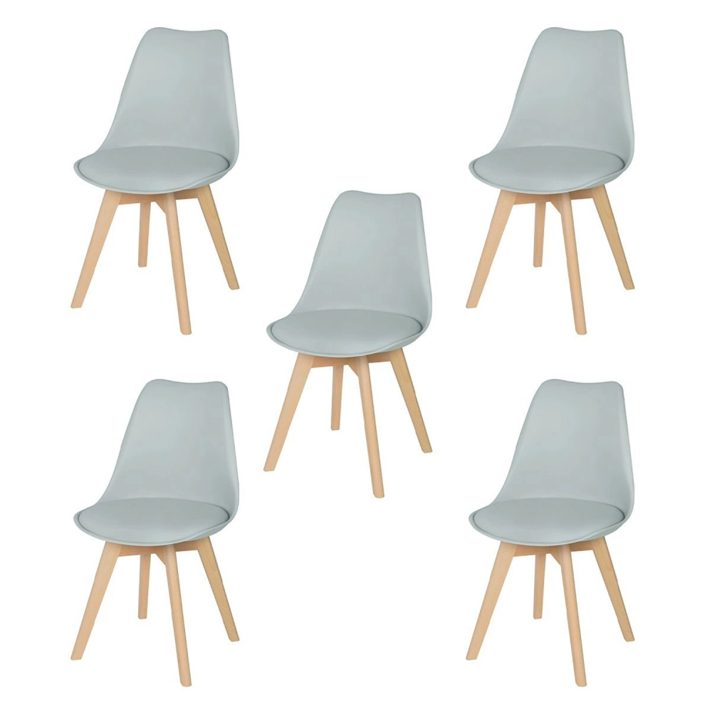 Kit 5 Cadeiras de jantar Leda com assento estofado e design moderno - Cinza claro