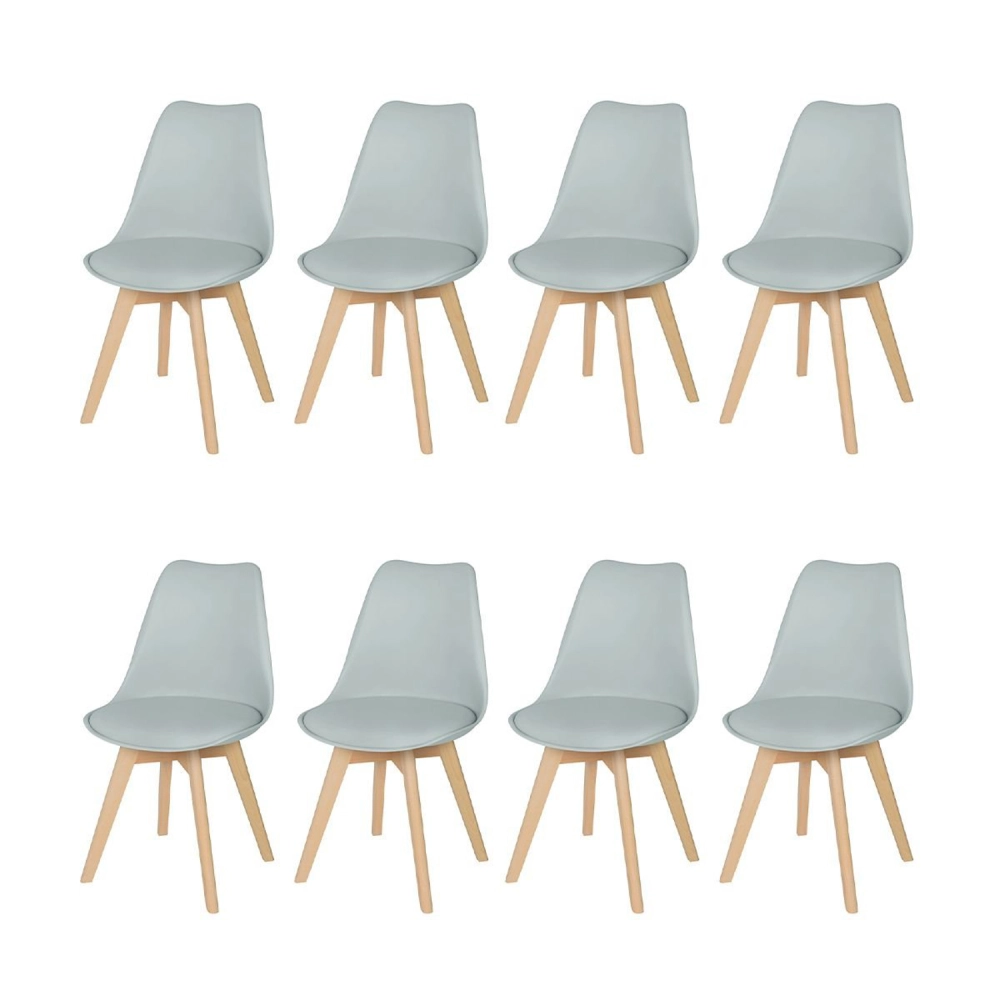 Kit 8 Cadeiras de jantar Leda com assento estofado e design moderno - Cinza claro
