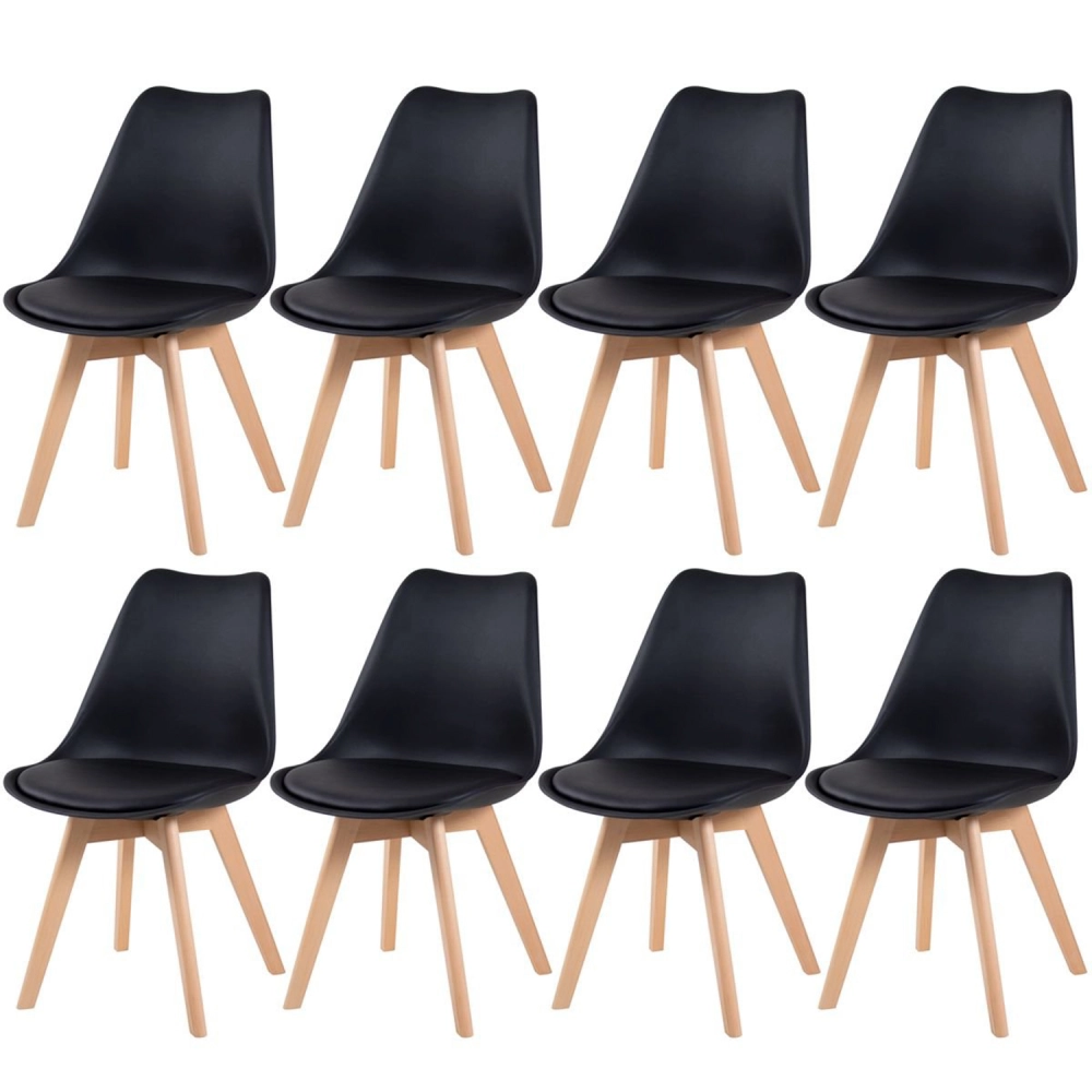 Kit 8 Cadeiras de jantar Leda com assento estofado e design moderno - Preto