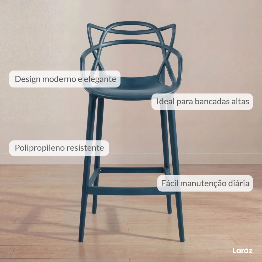 Banqueta alta para bancada Master Allegra em Polipropileno 78 cm - Azul petróleo