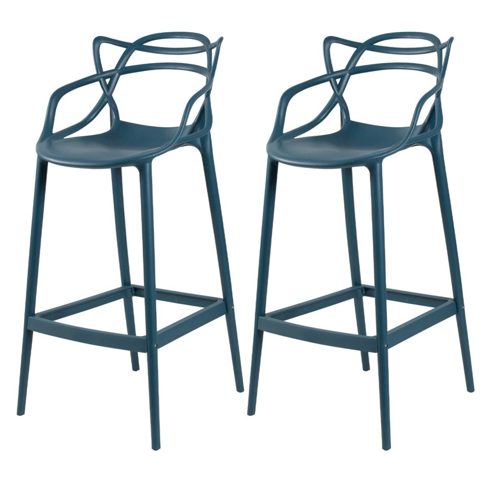 Kit 2 Banquetas alta para bancada Master Allegra em Polipropileno 78 cm - Azul petróleo