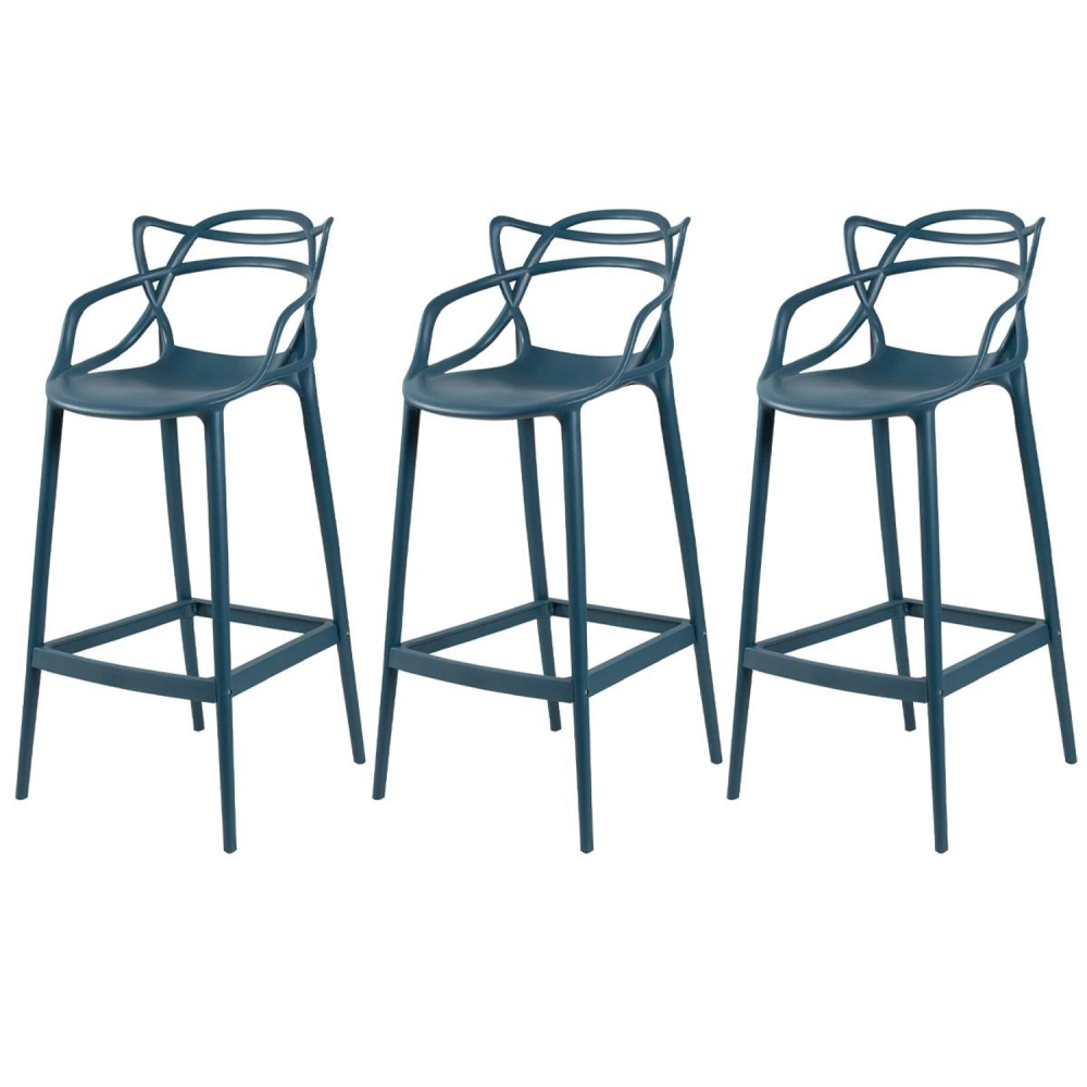 Kit 3 Banquetas alta para bancada Master Allegra em Polipropileno 78 cm - Azul petróleo