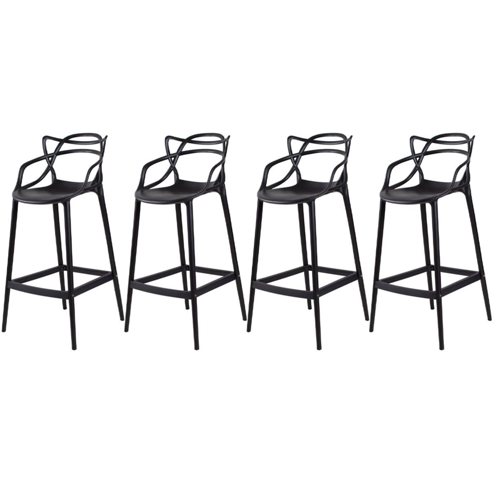 Kit 4 Banquetas média para bancada Master Allegra em Polipropileno 66 cm - Preto