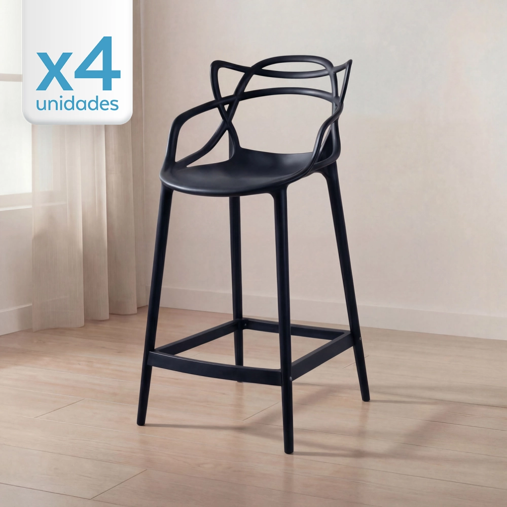 Kit 4 Banquetas média para bancada Master Allegra em Polipropileno 66 cm - Preto