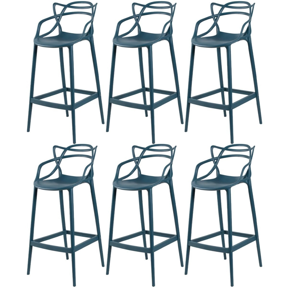 Kit 6 Banquetas alta para bancada Master Allegra em Polipropileno 78 cm - Azul petróleo