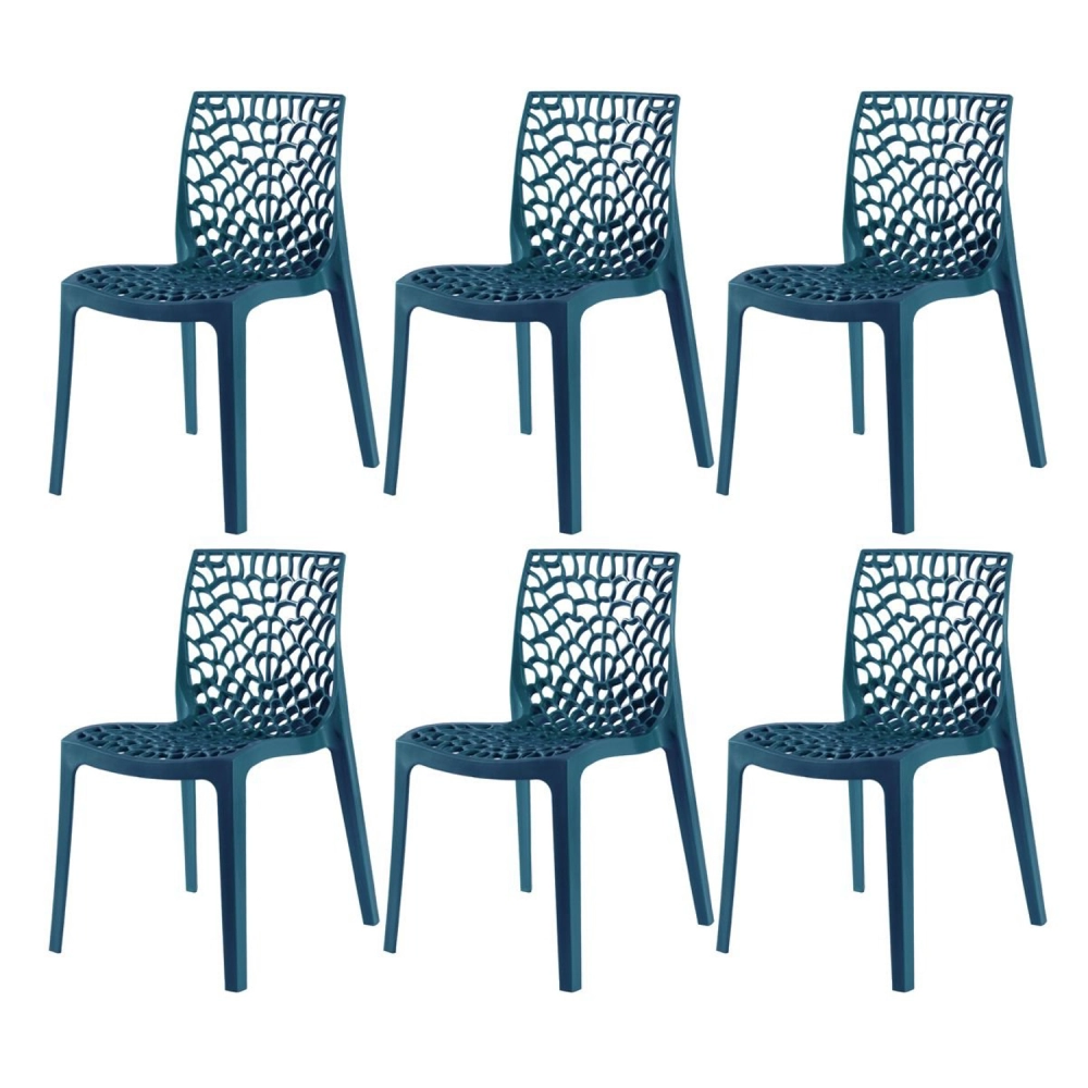 Kit 6 Cadeiras de jantar Gruvyer com design contemporâneo e anatômico - Azul petróleo