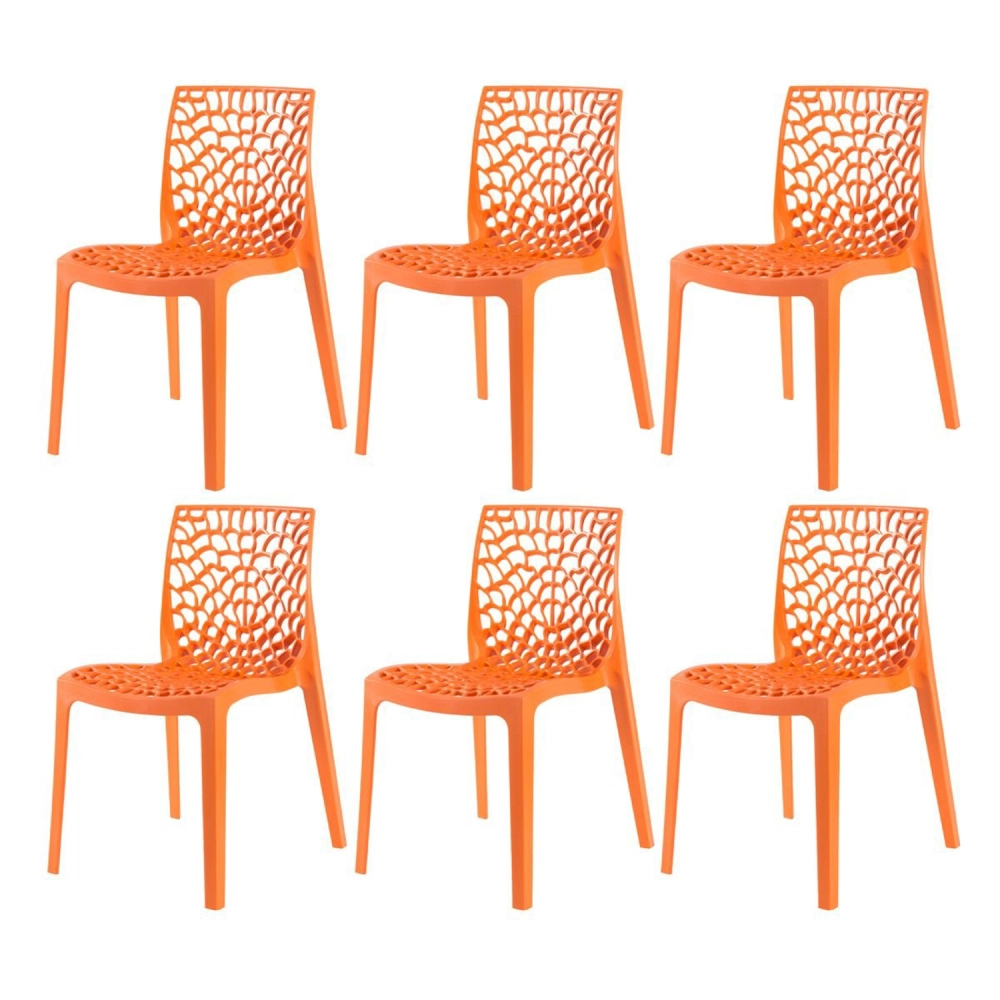 Kit 6 Cadeiras de jantar Gruvyer com design contemporâneo e anatômico - Laranja Kit 6 Cadeiras de jantar Gruvyer com design contemporâneo e anatômico - Laranja