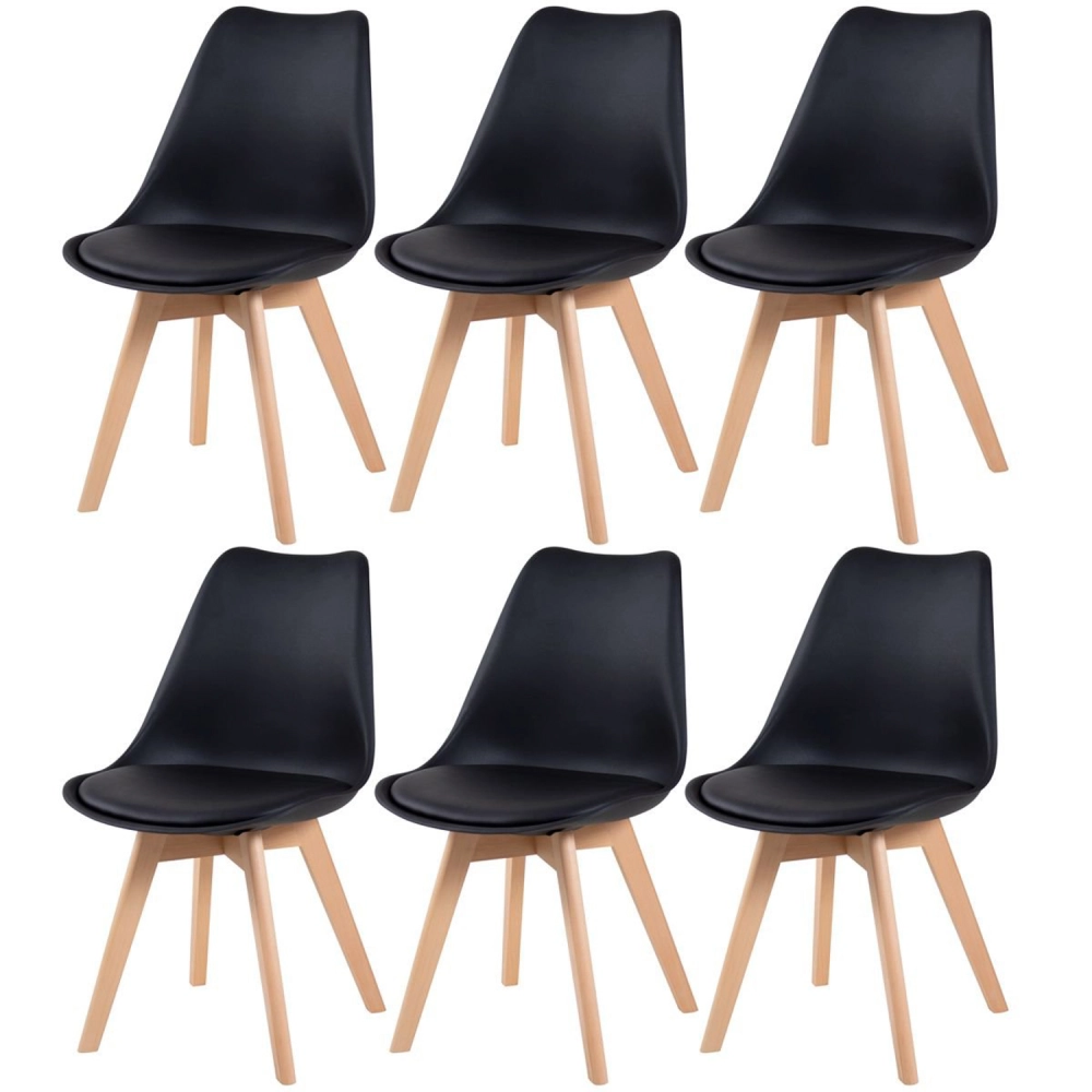 Kit 6 cadeiras de jantar Leda com assento estofado e design moderno – Preto